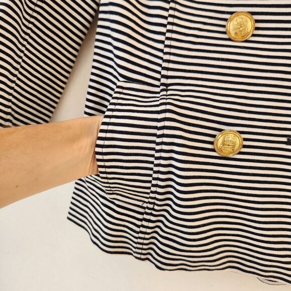 Cabi Blue Nautical Striped Stretch Knit Blazer Jacket Preppy #823 Women's S - Picture 5 of 9